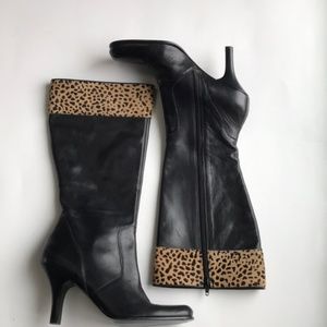 Nine West black animal print trim boots Size 9